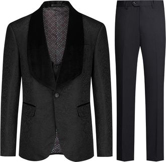 AlltheMen Mens Suits 3 Piece Prom Wedding Tuxedo Suit for Men Shawl Lapel One Button Blazer Waistcoat Trousers Black XXL