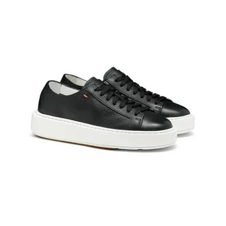 Santoni Tumbled Leather Sneaker in Black at Nordstrom, Size 9.5