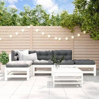 vidaXL Juego De Muebles De Jard&iacute;n 6 Piezas Madera Maciza Pino Blanco Vidaxl