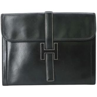 Herm&egrave;s Pre-owned Jige Clutch bag - Dames - Pre-owned - Zwart - Maat: ONE Size Leer