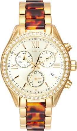 Timex Two-Tone Crystal Bracelet Strap Chronograph Watch, 38mm in Two Tone Gold at Nordstrom Rack