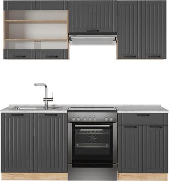 Vicco Mueble de cocina Fame-Line, Gris oscuro, 200 cm, ET Mármol, Vicco