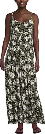 Lands End Silky Knit Godet Maxi Dress in Black Floral Blossom at Nordstrom, Size X-Small
