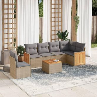 vidaXL Set Sof&aacute;s De Jard&iacute;n 7 Piezas Y Cojines Rat&aacute;n Sint&eacute;tico Beige Vidaxl
