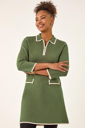 Roman Contrast Zip Collared Knit Dress