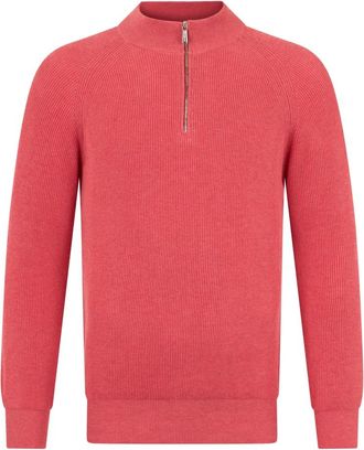 Moorer Half-zip Trui - Heren - V-hals truien - Rood - 3XL - Katoen - Truien & Vesten