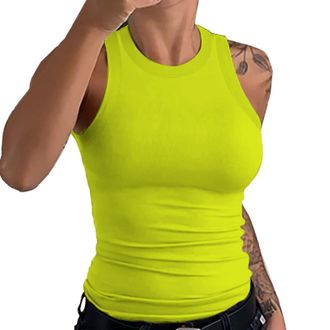 Generic Womens Tank Tops Loose Fit Gym Vest Top Vest Shirt Womens Sleeveless Racerback High Neck Casual Basic Cotton Ribbed Tank Top Compression Shirt Woman (