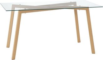 HOMCOM Homcom Mesa De Comedor Para 6 Personas Mesa De Cocina Moderna Con Tablero De Vidrio Templado Y Patas De Acero 150x75x76 Cm Transparente