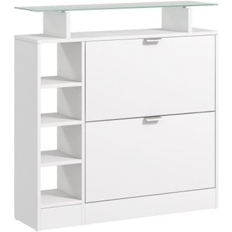 HOMCOM Homcom - Zapatero De Entrada Recibidor Con Cajones Abatibles Estantes Ajustables Y Estantes Abiertos Para 12 Pares De Zapatos 89x25x92 Cm Blanco