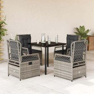 vidaXL Set Comedor De Jard&iacute;n 5 Piezas Con Cojines Rat&aacute;n Sint&eacute;tico Gris Vidaxl