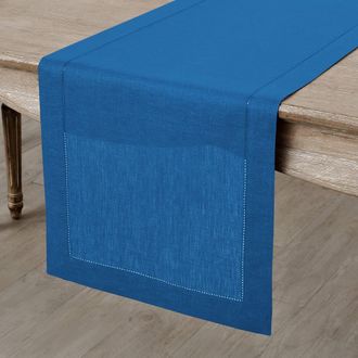Solino Home Linen Table Runner for Dining Table, Holiday and Everyday Table Decor - Classic Hemstitch in Indigo Blue at Nordstrom, Size Xx-Small
