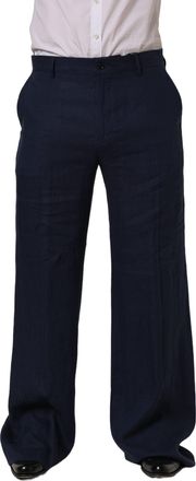 Dolce & Gabbana Mens Linen Straight-Leg Trousers Navy