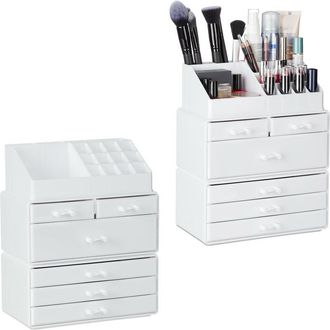 Relaxdays Relaxdays - 2 Organizadores de Maquillaje con 6 Cajones, 22 Compartimentos Cada Uno, Acrílico, 29 x 23.5 x 14 cm, Blanco