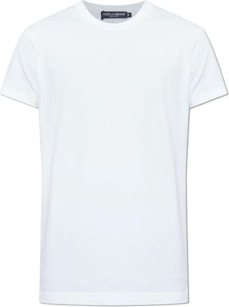 Dolce & Gabbana Tops, Heren, Wit, 2Xl, Katoen, T-shirt met geborduurd logo