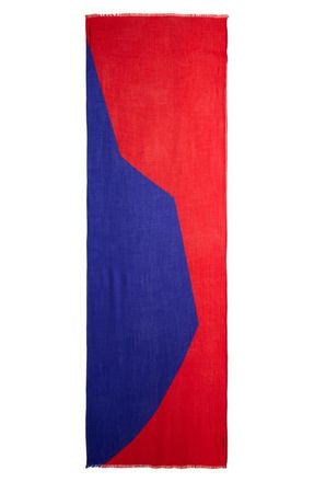 Akris High Plains Cashmere Fringe Scarf in Vermillion-Lapis Blue at Nordstrom