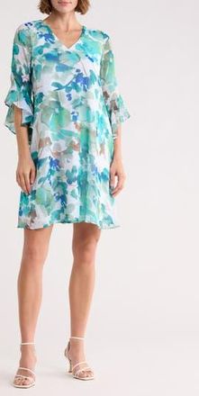 Calvin Klein Floral Print Trapeze Dress in Lake Multi at Nordstrom Rack, Size 12