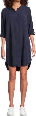 Mod-o-doc Womens Roll-Up Long Sleeve Shirt Dress In Vibrant Navy