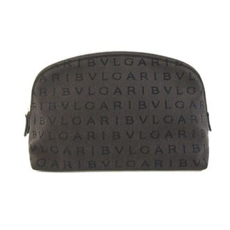 Bulgari Dark Brown Canvas Leather Pouch (Pre-Owned)