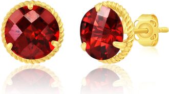 MAX + STONE 14k Yellow or White Gold 8mm Roped Halo Gemstone Round Stud Earrings