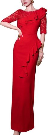 Burryco Burryco Red Solid Maxi Dress