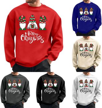 Generic Christmas Jumpers for Men Xmas Novelty Pullover Snowflakes Santa Claus Sweatshirt 3D Printed Snowman Christmas Tree Jumpers Long Sleeve Crew Neck Pull