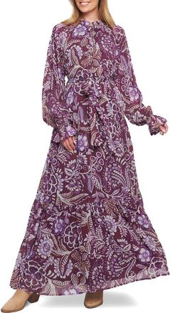 Flying Tomato Print Long Sleeve Maxi Dress in Plum at Nordstrom Rack, Size Medium