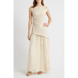 Faithfull The Brand Roma Asymmetric Off the Shoulder Maxi Dress in Panna at Nordstrom, Size X-Small