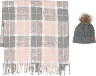 Barbour Saltburn beanie and tartan scarf (set of two) - women - Recycled Polyester/Polyester - One Size - Grey