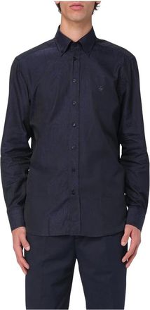 Etro Overhemden, Heren, Blauw, M, Katoen, Roma Logo Shirt
