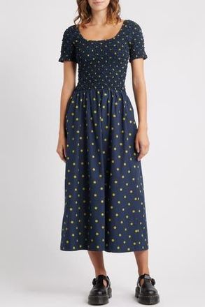 Damson Madder Malinda Polka Dot Super Smocked Organic Cotton Dress in Navy at Nordstrom Rack, Size 10 Us / 14 Uk