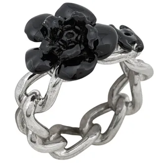 Chanel Silver Black Band Ring (Pre-Owned)