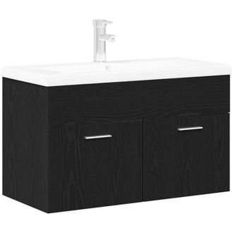 vidaXL Mueble De Lavabo Con Puerta Roble Negro 80 X 38,5 X 46 Cm Vidaxl