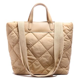 Generic Women Nylon Puffer Tote Bag with Inner Pocket Shoulder Bag Solid Color Handbag Satchel Bag for Work Travel (Khaki)