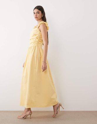 Nobody's Child Victoria - Vestito lungo in cotone giallo con corpino arricciato e spalline intrecciate