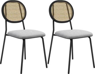 HOMCOM Homcom - Pack De 2 Sillas De Comedor Sillas De Cocina Con Respaldo De Rat&aacute;n Sint&eacute;tico Y Marco De Acero Para Sal&oacute;n 44x54x87 Cm Gris Y Negro