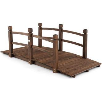 Costway Costway Puente De Jard&iacute;n Madera, 171 X 76,5 X 58cm, Puente De Pie Decorativo Carbonizado Con Barandillas De Seguridad, Carga 150 Kg, Madera De Abeto, 