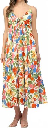Fate Spaghetti Strap Midi Dress In White Multi