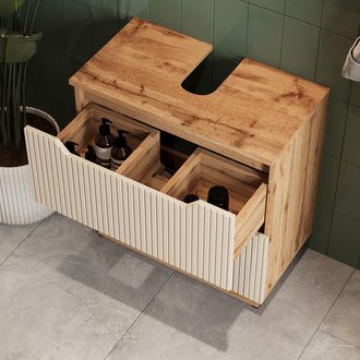 Vicco Mueble Bajo Lavabo Lotta, Rayas Roble/cachemira, 59.8 X 62.5 Cm Con 2 Cajones, Vicco