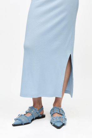 Ganni Denim Charms Feminine Buckle Ballerinas Shoes in Faded Denim Responsible Size 3 Cotton Womens