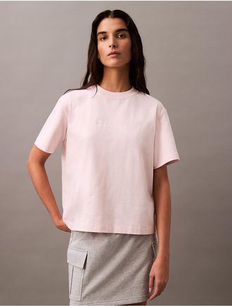 Calvin Klein Jeans Calvin Klein Womens Standard Logo Boxy Fit Crewneck T-Shirt - Pink - XS