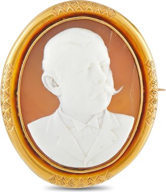 Luxury Bazaar Antique 14K Yellow Gold Hardshell Cameo Brooch MF16-091426
