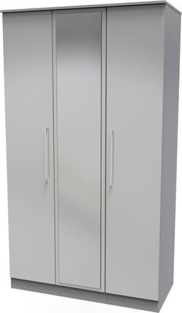 Welcome Furniture Wellington Ready Assembled Wardrobe with Triple Mirror - Uniform Matt & Dusk Grey - Welcome Furniture | TJ Hughes