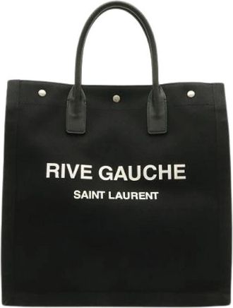 Saint Laurent Pre-owned Rive Gauche Canvas Leather Tote Bag - Dames - Vintage Schoudertas - Zwart - ONE Size - Leer - Vintage