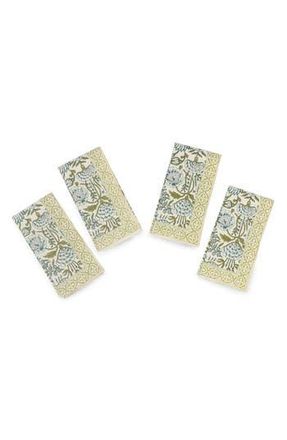 Tiramisu Set of 4 Floral Block Print Cotton Napkins in Dark Green at Nordstrom Rack