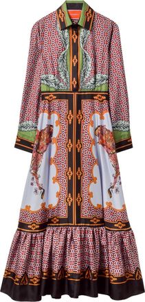 La DoubleJ long-sleeved patterned silk midi day dress - Pink