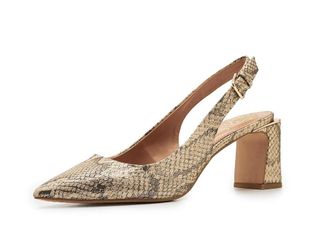 Vince Camuto Hamden Buckle Slingback Pump High Womens Heels Natural/Gold : 9.5 M, Leather