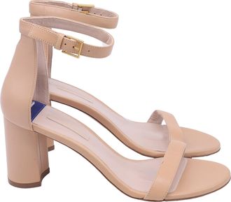 Stuart Weitzman Nudistcurve Block-Heel Sandal Heels in Nude Leather