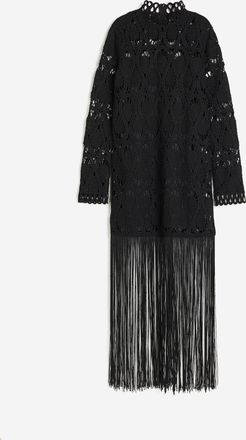 H&M Kleid im Häkellook mit Fransenbesatz - Schwarz