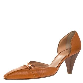 Casadei Brown Leather Padlock Detail Half Dorsay Pumps