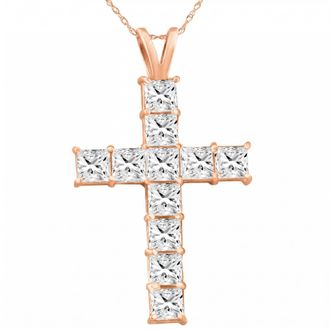 Pompeii3 5.80Ct Princess Cut Diamond Cross Pendant 14k Gold Necklace Lab Grown 1 1/2